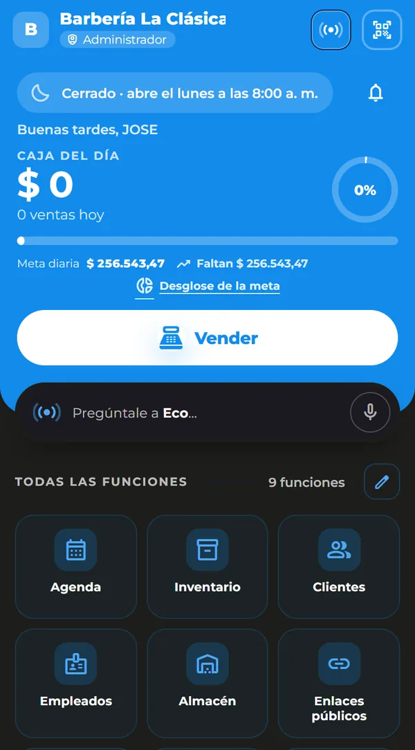 Inicio de FaenApp en el teléfono con el botón Vender